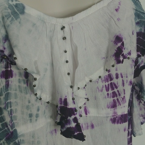 SOLD-Free People Beaded Tie Dye Ruffle Top - Picture 2 of 6